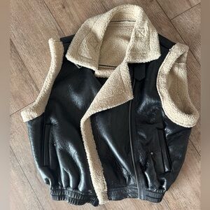 OAK + FORT Black and Cream Leather Jacket